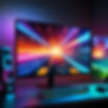 Gaming setup with monitor displaying vibrant colors