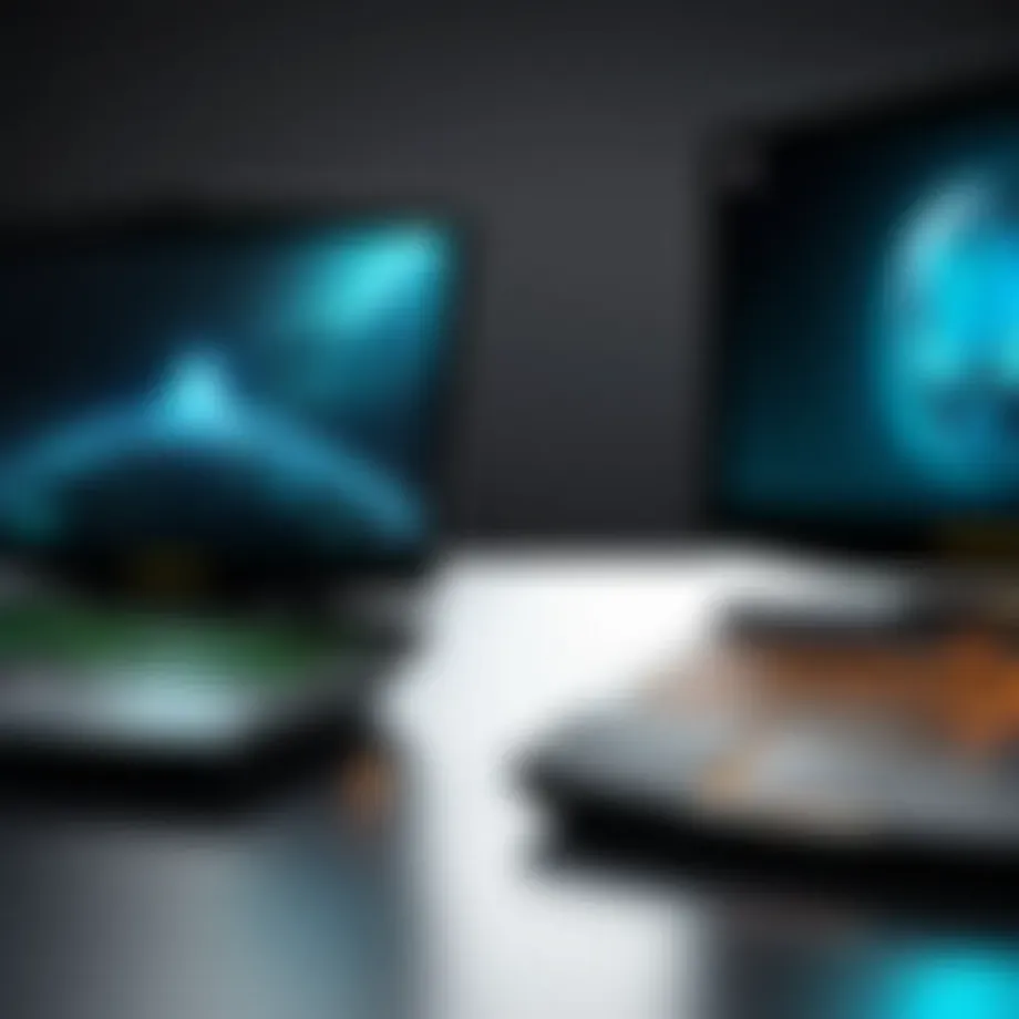 Abstract representation of Alienware laptop and desktop facing off