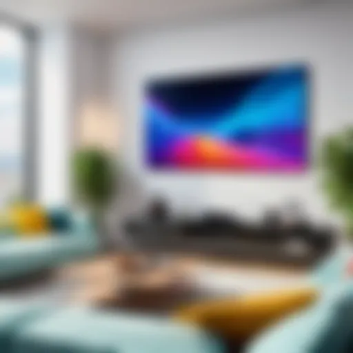 A sleek large screen displaying vibrant visuals in a modern living room setting