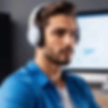 A person comfortably wearing Bluetooth headphones during a virtual meeting.