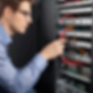 A person carefully connecting cables inside a PC case