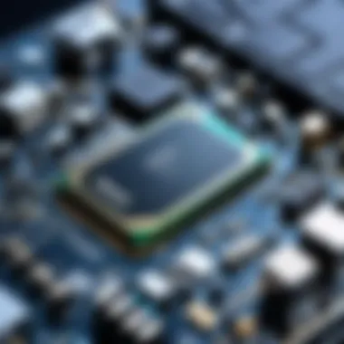 Close-up of essential PC components laid out on a table