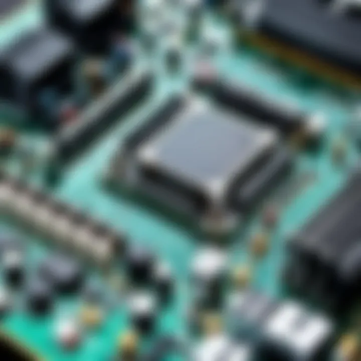 A close-up of a motherboard with components attached