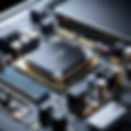Detailed view of computer components arranged on a desk