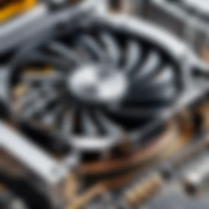 Close-up of a powerful graphics card showcasing cooling mechanisms