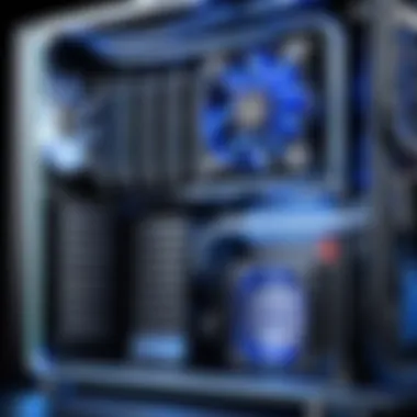 Custom Water Cooling Configuration Close-up of a custom water cooling setup showcasing components and tubing.