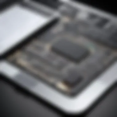 Close-up of MacBook specifications highlighting key features