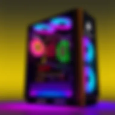 Corsair tower with RGB lighting displaying customizable features
