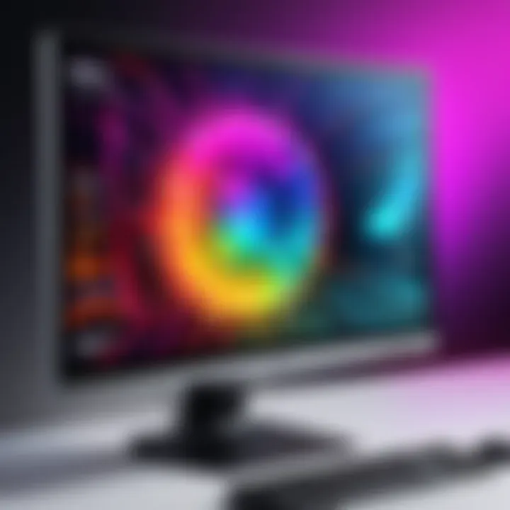 Detailed close-up of monitor screen displaying vibrant colors