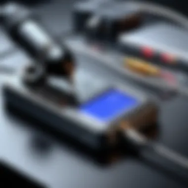 Close-up of essential components in a digital soldering iron station