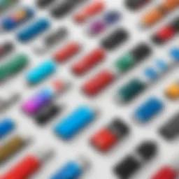 High-capacity flash drives showcasing various designs