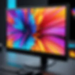 Close-up view of a high-resolution monitor display highlighting vibrant colors