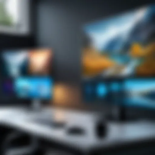 A professional workspace featuring a large external monitor enhancing productivity.