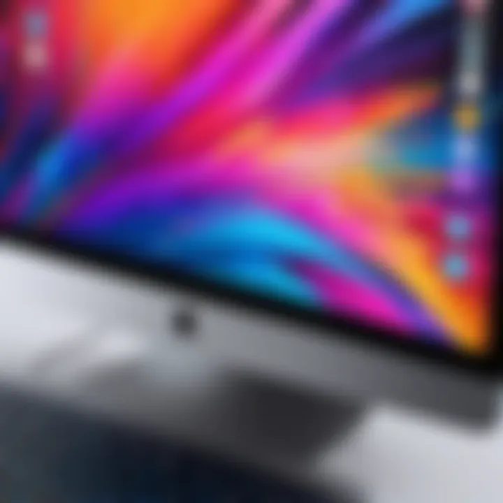 Close-up of Apple Mac touch screen display showcasing vibrant graphics