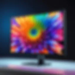 Close-up view of a 49 QHD monitor showcasing vibrant colors and clarity.