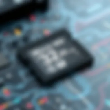Design and Features of 32 Gig Micro SD Card Detailed depiction of a 32 gig micro SD memory card showcasing its design and features.