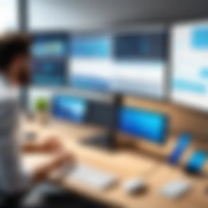 A productivity workspace featuring a large monitor, emphasizing organization and multitasking capabilities.