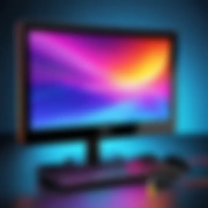 Close-up of a portable USB monitor displaying vibrant colors.