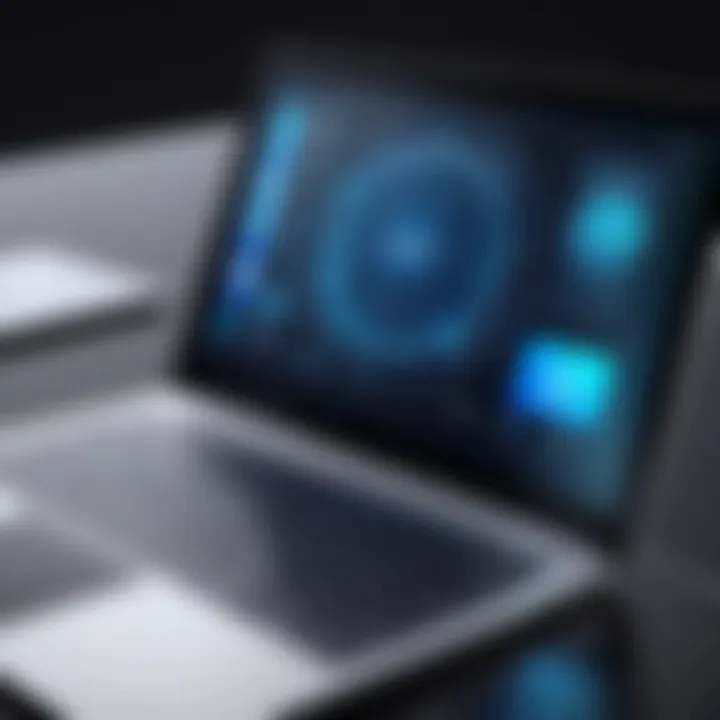 Futuristic concept graphic illustrating potential touchscreen features in Apple laptops.