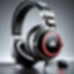 Close-up view of a gaming headset with a highlighted mute button.