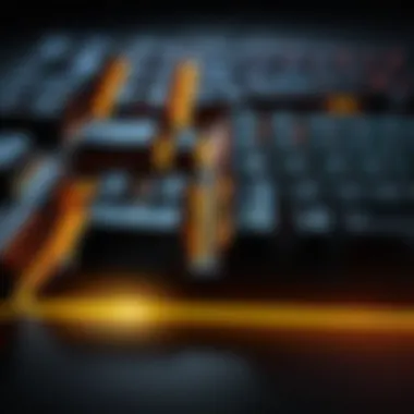 Glowing backlit keys on a gaming keyboard