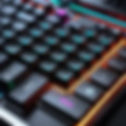 Close-up of a high-performance gaming keyboard showcasing mechanical switches and RGB lighting effects.