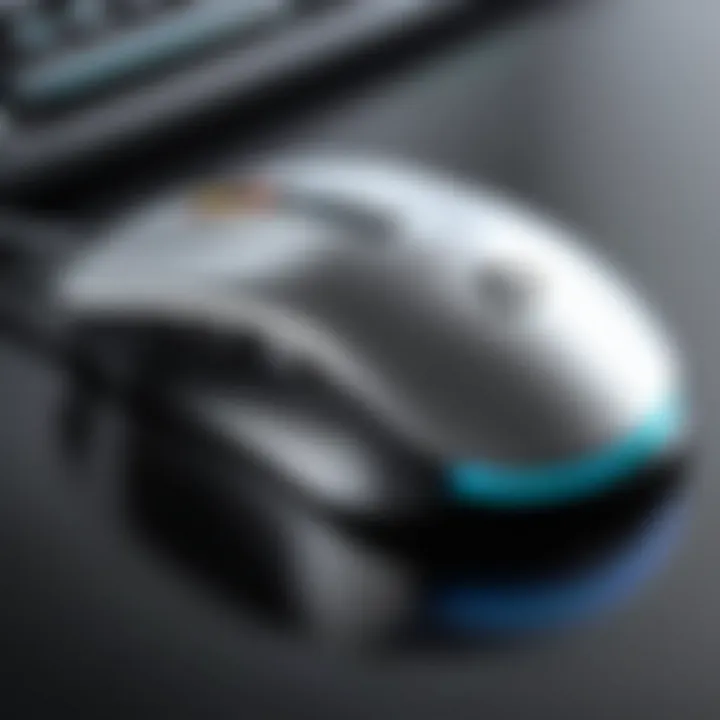 A sleek gaming mouse with customizable buttons and ergonomic design on a gaming surface.