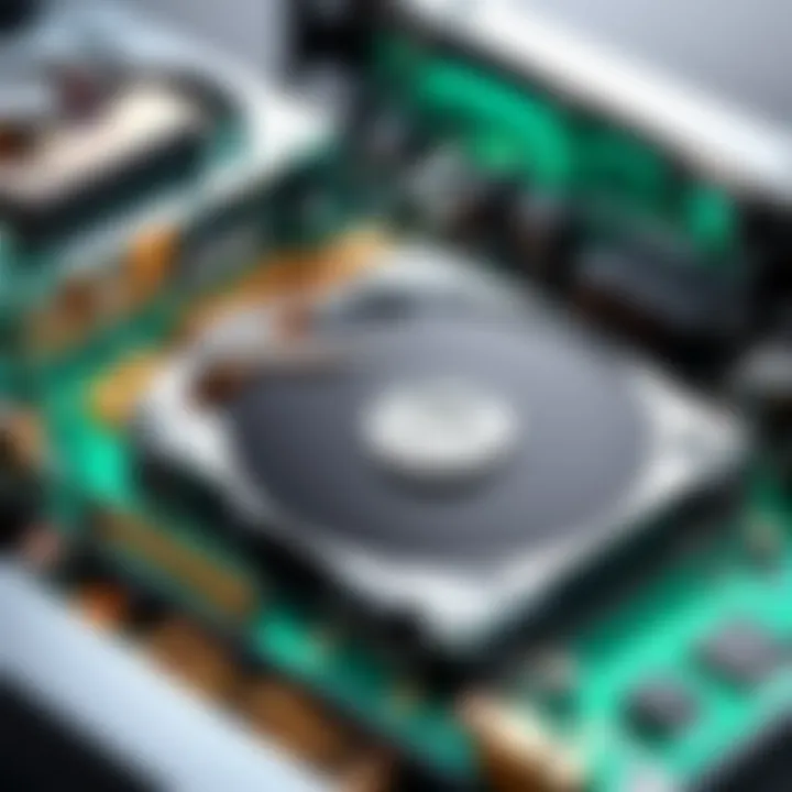 A close-up image of the internal components of an HDD external hard disk highlighting its technology.