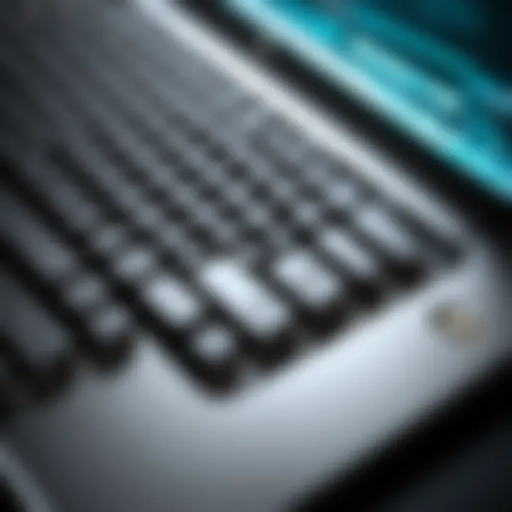 Close-up of HP laptop keyboard showcasing design and layout