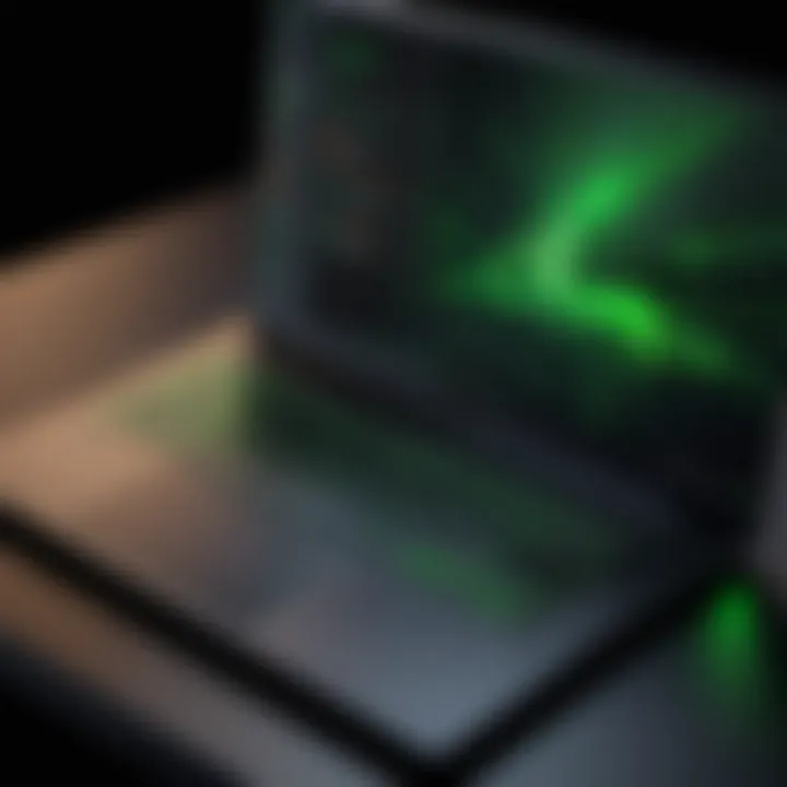 Razer laptop displaying high-performance benchmarks and specifications