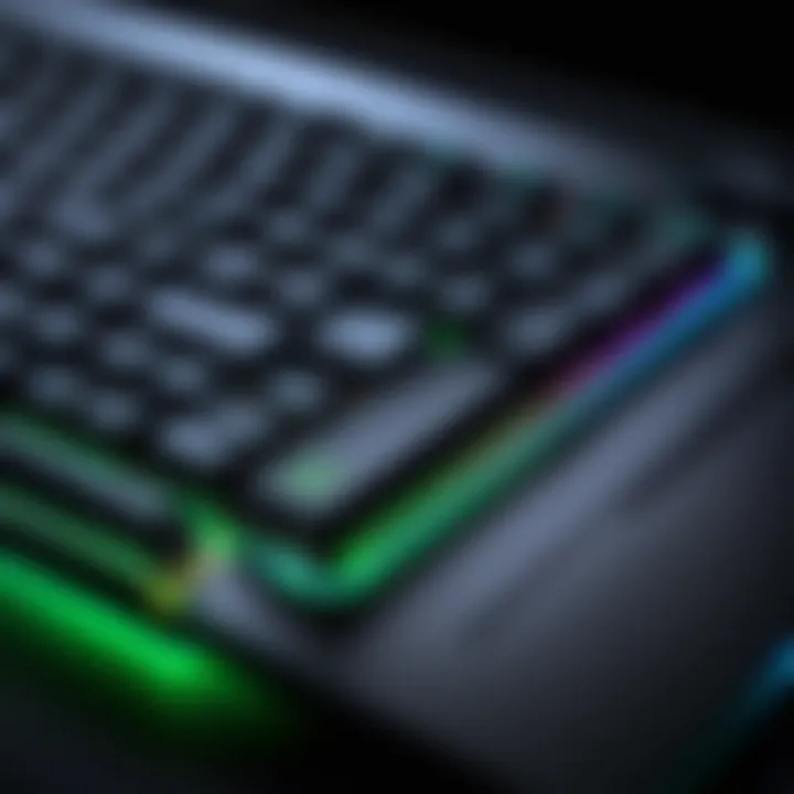 Close-up of Razer laptop keyboard with customizable RGB lighting