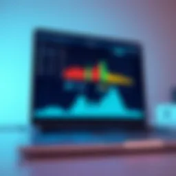 Detailed laptop benchmark test results displayed on a screen