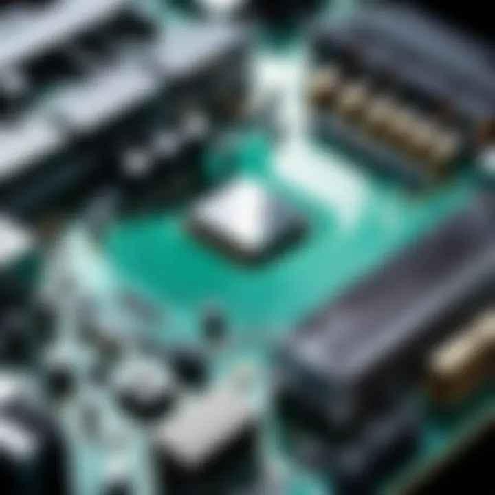 Close-up of a motherboard with key features highlighted