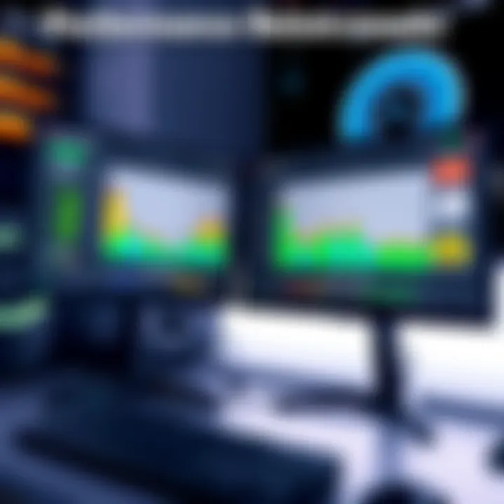 Performance benchmarks displayed on a monitor during testing