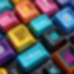 A vibrant pop keyboard showcasing unique keycap designs