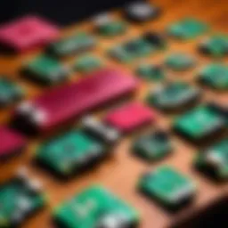 An array of Raspberry Pi models displayed on a wooden table