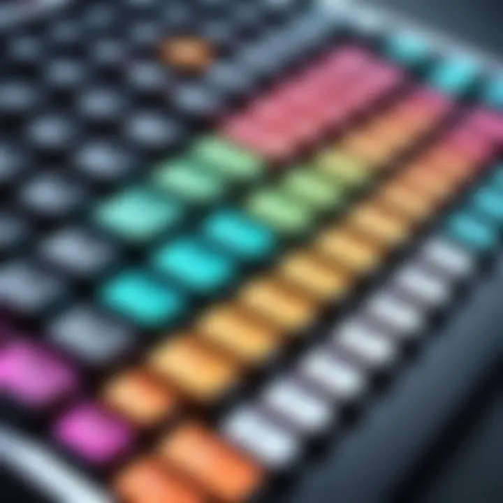 Close-up of a colorful retro typewriter keyboard