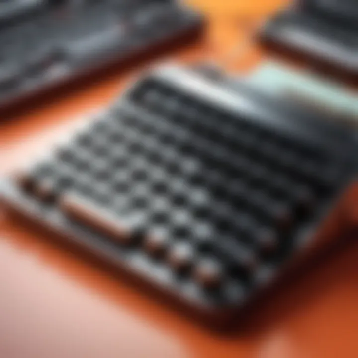 A sleek modern retro typewriter keyboard on a desk