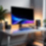 Sleek modern monitor on desk with ambient lighting