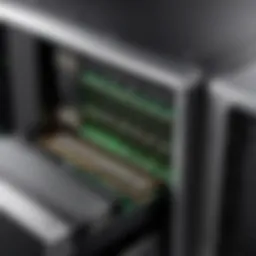 Close-up of multiple bay hard drive enclosure showcasing its sleek design and connectivity ports