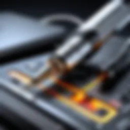 A close-up view of a professional soldering iron with adjustable temperature settings