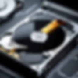 Close-up view of a laptop hard disk with data transfer in progress
