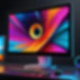 Sleek widescreen monitor showcasing vibrant colors and integrated speakers