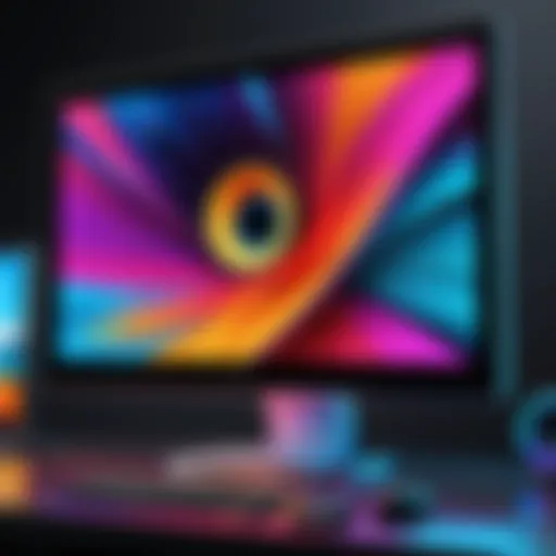 Sleek widescreen monitor showcasing vibrant colors and integrated speakers