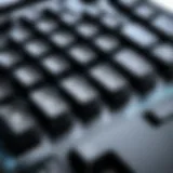 An intricate view of the Xbows keyboard showcasing its unique key switch technology.