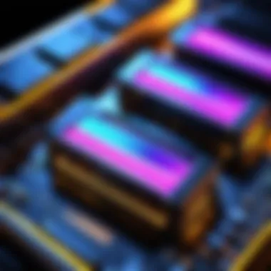 A close-up of high-tech XPG PC RAM modules glowing with vibrant colors